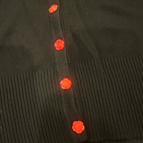 Voodoo Vixen Black Tiki Cardigan with Red Floral Embroidery - Picture 6 of 16